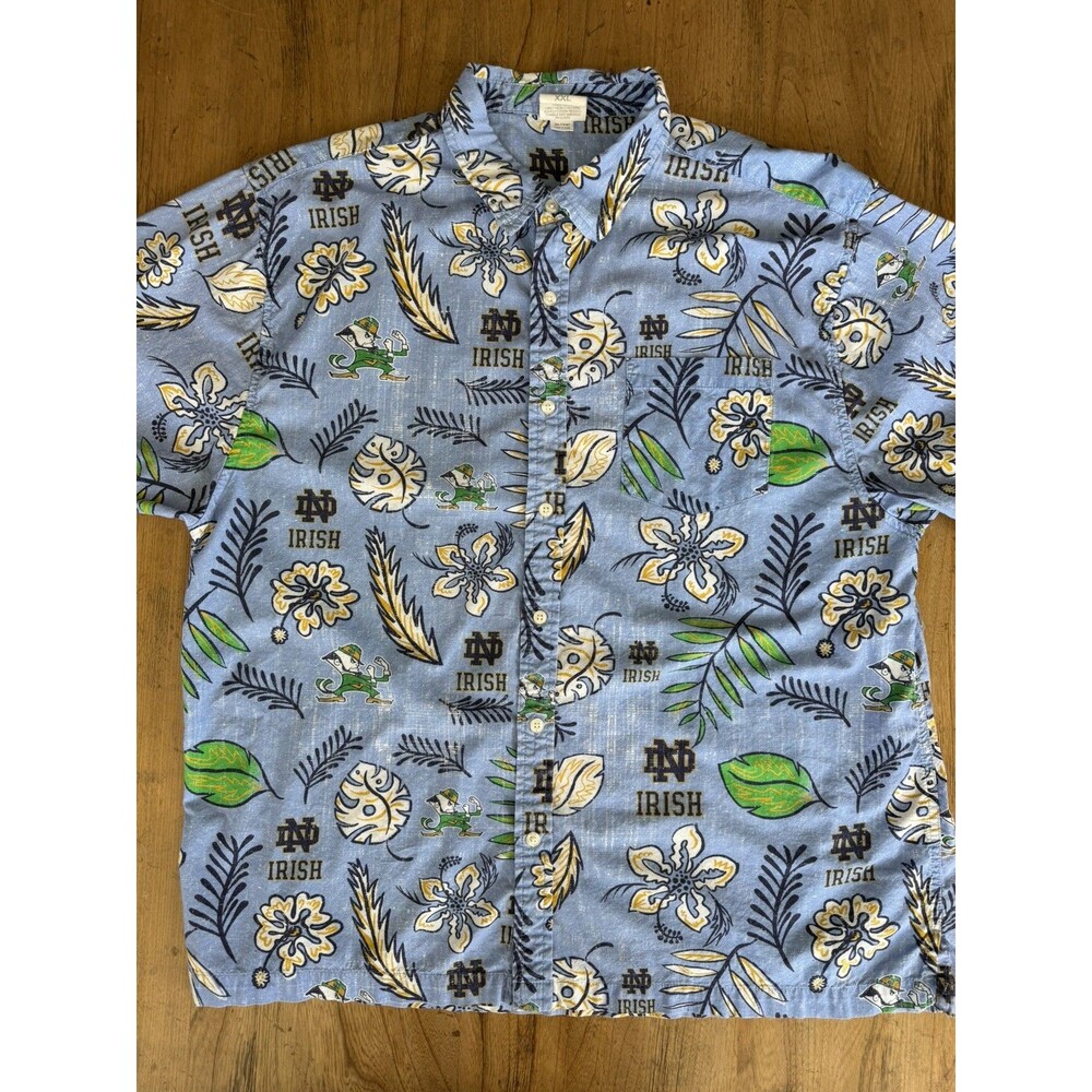 Notre Dame Fighting Irish Hawaiian Button Up Shirt Mens XXL Blue Wes and Willy